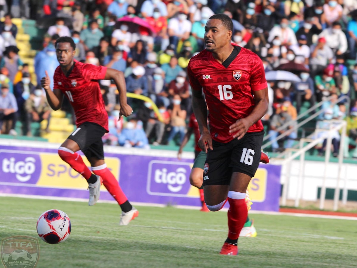 Trinidad and Tobago defender Alvin Jones (#16) on the move during an International Friendly against Bolivia at Estadio Olimpico Patria, Sucre, Bolivia on January 21st 2022.