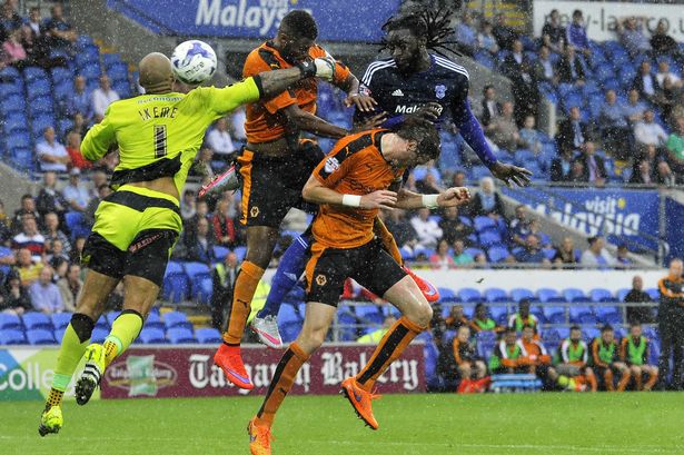 Kenwyne Jones heads Cardiff in front against Wolves
