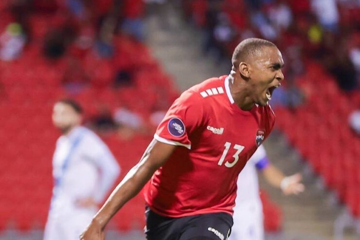 Trinidad and Tobago forward Reon Moore celebrates after scoring against Guatemala in a Concacaf Nations League match on Friday, October 13th 2023 at the Hasely Crawford Stadium, Mucurapo, Trinidad and Tobago