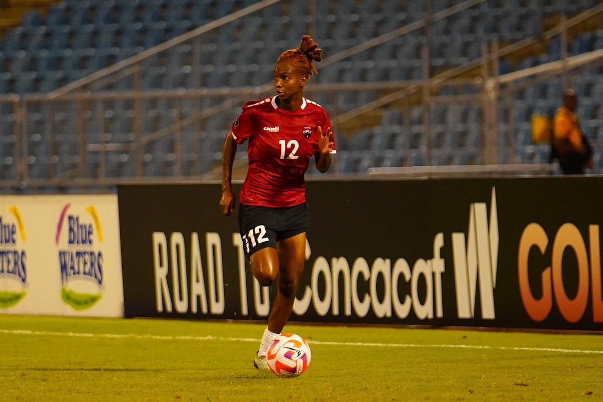 Trinidad and Tobago's Maria-Frances Serrant on the ball during a 2024 Concacaf Women's Gold Cup qualifier against Puerto Rico at the Hasely Crawford Stadium, Mucurapo, on Friday, October 27th 2023.