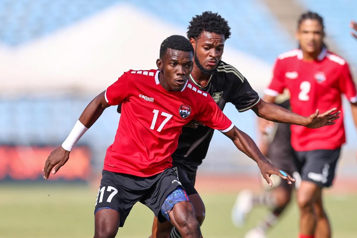 Trinidad and Tobago's Kaihim Thomas (#17) in action during an International Friendly against Jamaica at the Hasely Crawford Stadium, Port of Spain on Friday, March 1st 2024.