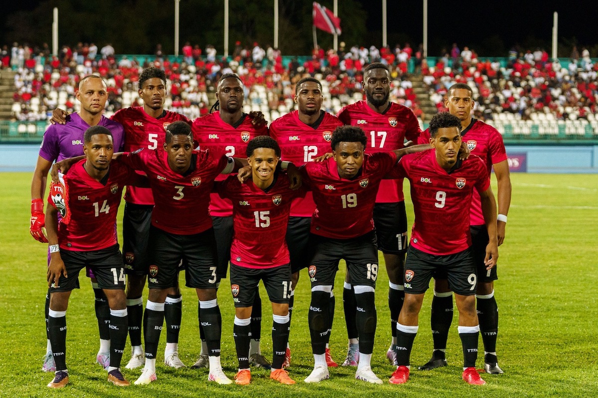 Trinidad and Tobago pose for a team photo before facing Nicaragua in a Concacaf Nations League match at Dwight Yorke Stadium, Bacolet, Tobago on Monday March 27th 2023.
