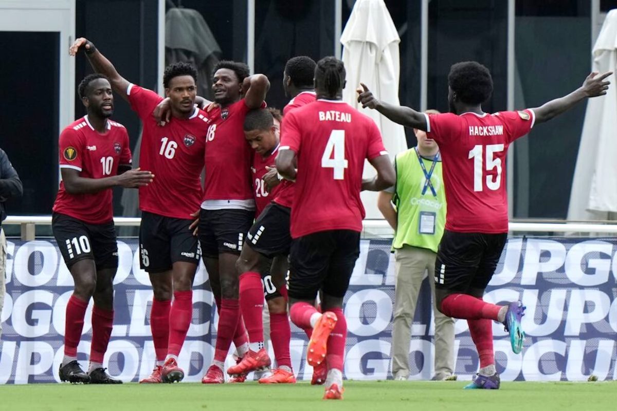 Trinidad and Tobago defender Alvin Jones (16) celebrates after scoring a goal vs St Kitts and Nevis during the first half of a CONCACAF Gold Cup match, Sunday June 25th 2023, in Fort Lauderdale, Florida. - AP