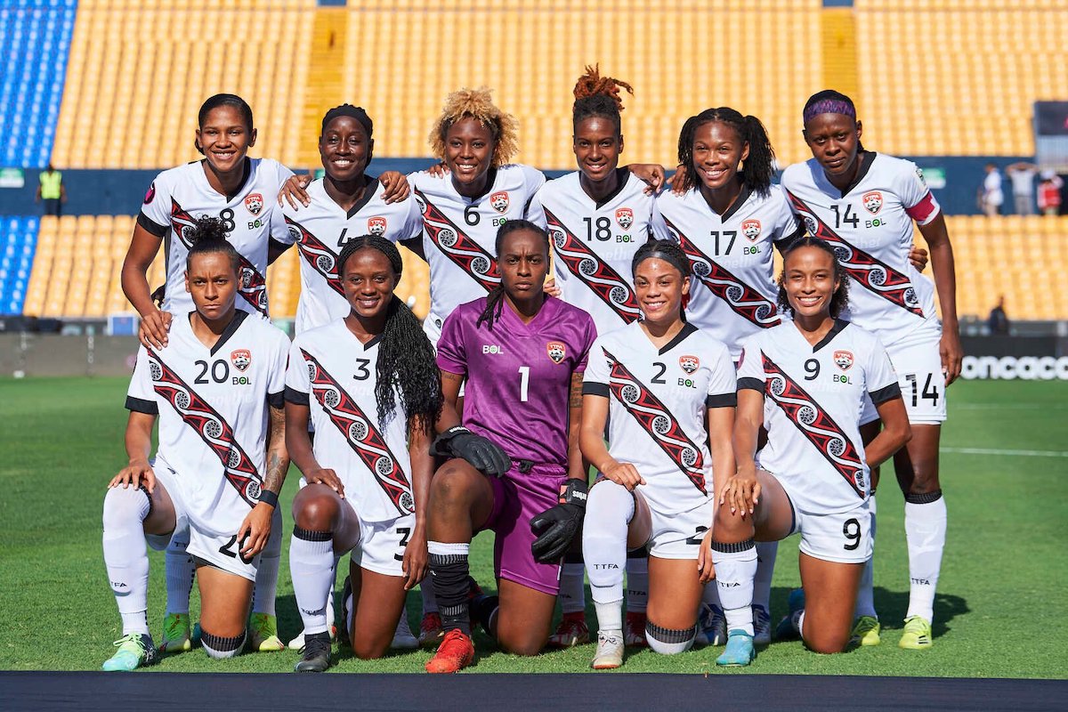 Trinidad and Tobago Women pose for a team photo before facing Costa Rica in a Group B match at the 2022 CONCACAF Women's Championship at the Estadio Universitario in Nuevo León, Mexico on Friday, July 8th 2022.
