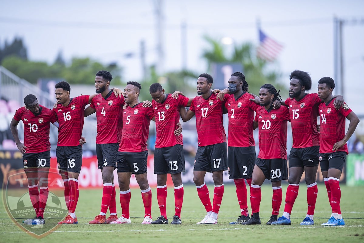 Trinidad and Tobago players watching the penalty kick shootout against French Guiana at DRV PNK Stadium, Ft. Lauderdale, FL on Tuesday, July 6th 2021.