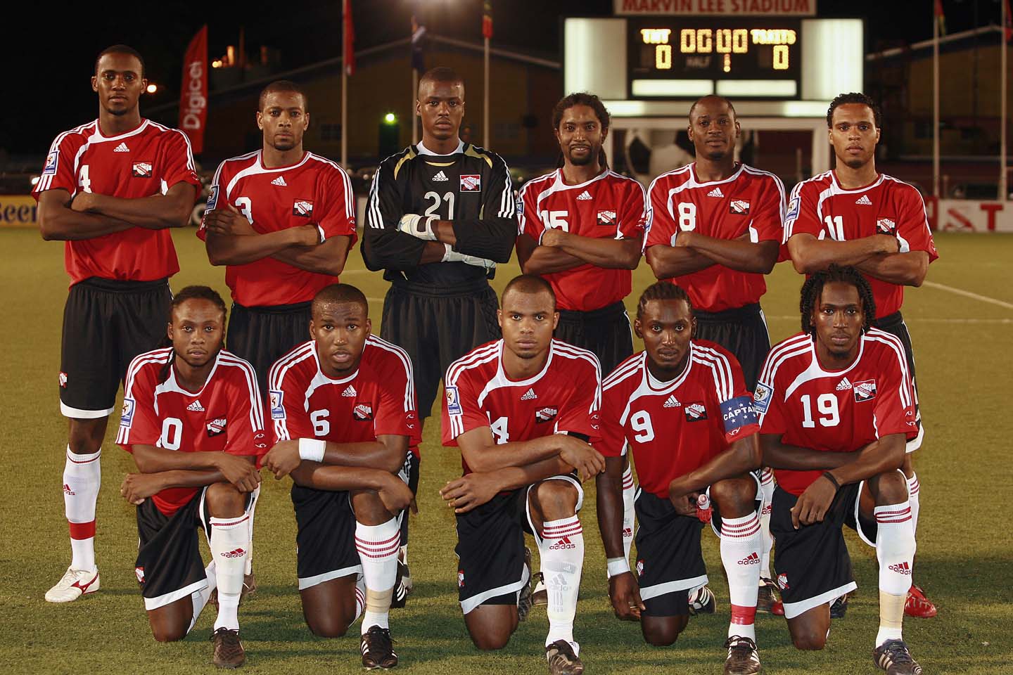 T&T Team line up before St Kitts game (Photo: Digicelfootball.com).