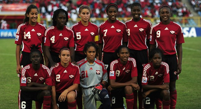 PORT OF SPAIN, TRINIDAD AND TOBAGO - SEPTEMBER 05: Trinidad and Tobago line up during the FIFA U17 Women's World Cup match between Trinidad and Tobago and Chile at the Hasely Crawford Stadium on September 5, 2010 in Port of Spain, Trinidad And Tobago. (Photo by Laurence Griffiths - FIFA/FIFA via Getty Images)