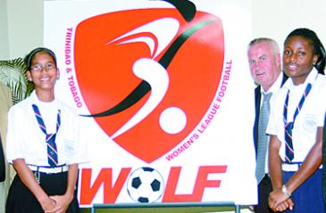 logo for the relaunch of the Women’s League Football is displayed at Crowne Plaza, Wrighston Road, yesterday .. Photo: Dilip Singh.