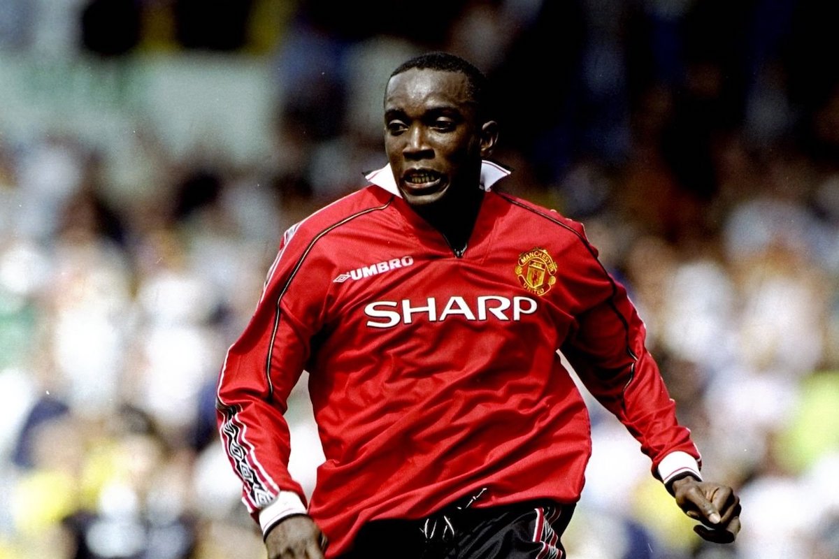 Dwight Yorke of Manchester United in action during the FA Carling Premiership match against Leeds at Elland Road in Leeds, England. The game ended in a 1-1 draw. \ Mandatory Credit: Ross Kinnaird /Allsport